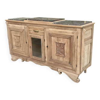 Renovated art deco sideboard in solid raw oak and gray marble 190cm
