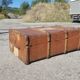 Old travel trunk made of wood and brass
