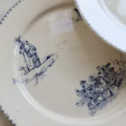 6 antique flat plates Creil and Montereau Téniers service