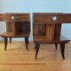 Pair of Art Deco bedside tables with flame veining, 1930s.