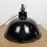 East German Black Enamel Factory Light by LBD Veb Leuchtenbau Dresden, 1950