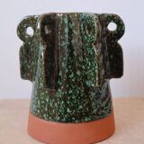 Vase en céramique sculptural émaillé vert foncé à reflets