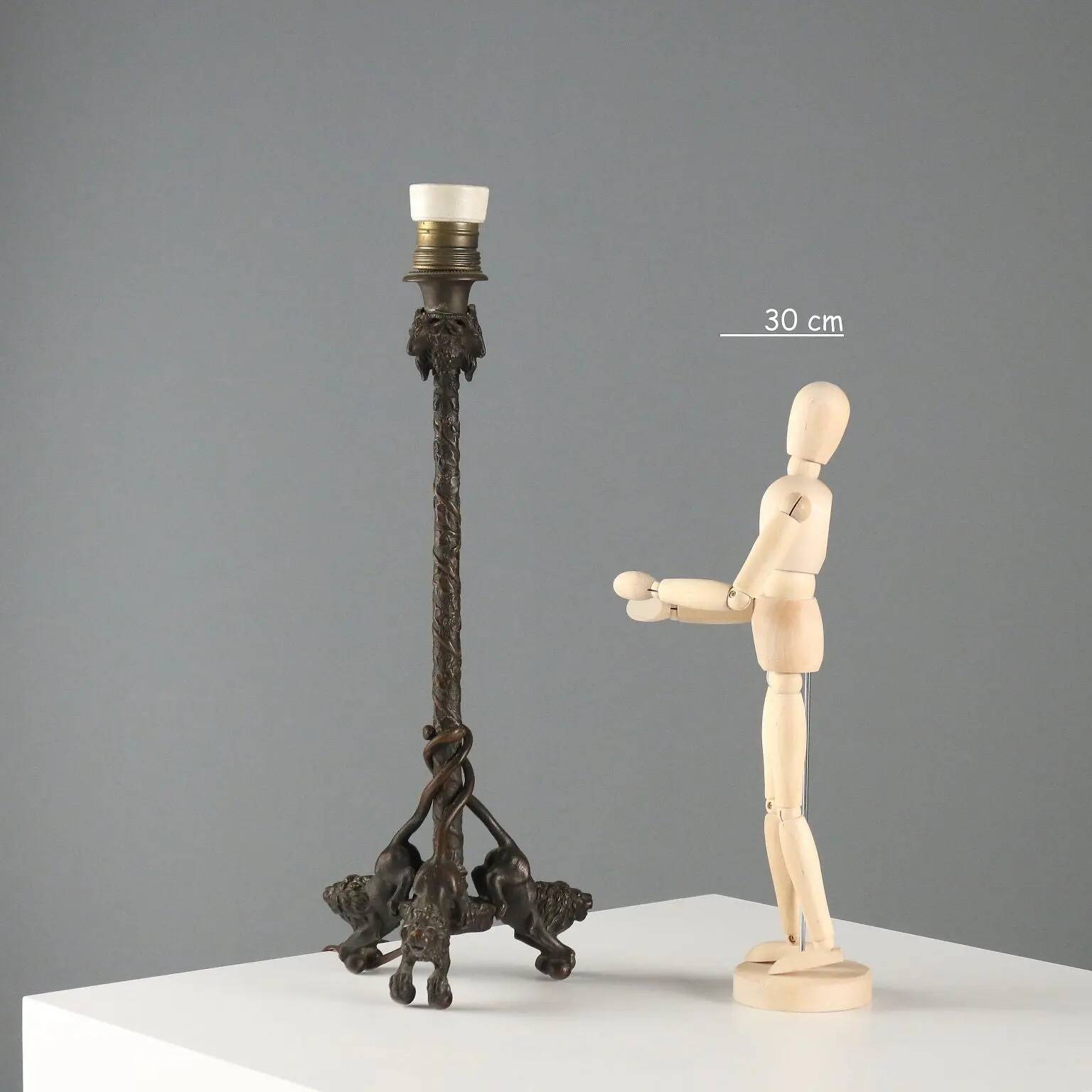 Lampe ancienne style Christophe Fratin en bronze, début XXe siècle