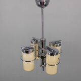 Restored Bauhaus/Art Deco chrome & glass chandelier, Czechoslovakia, 1930s