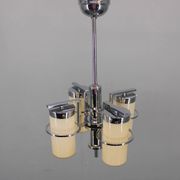 Restored Bauhaus/Art Deco chrome & glass chandelier, Czechoslovakia, 1930s