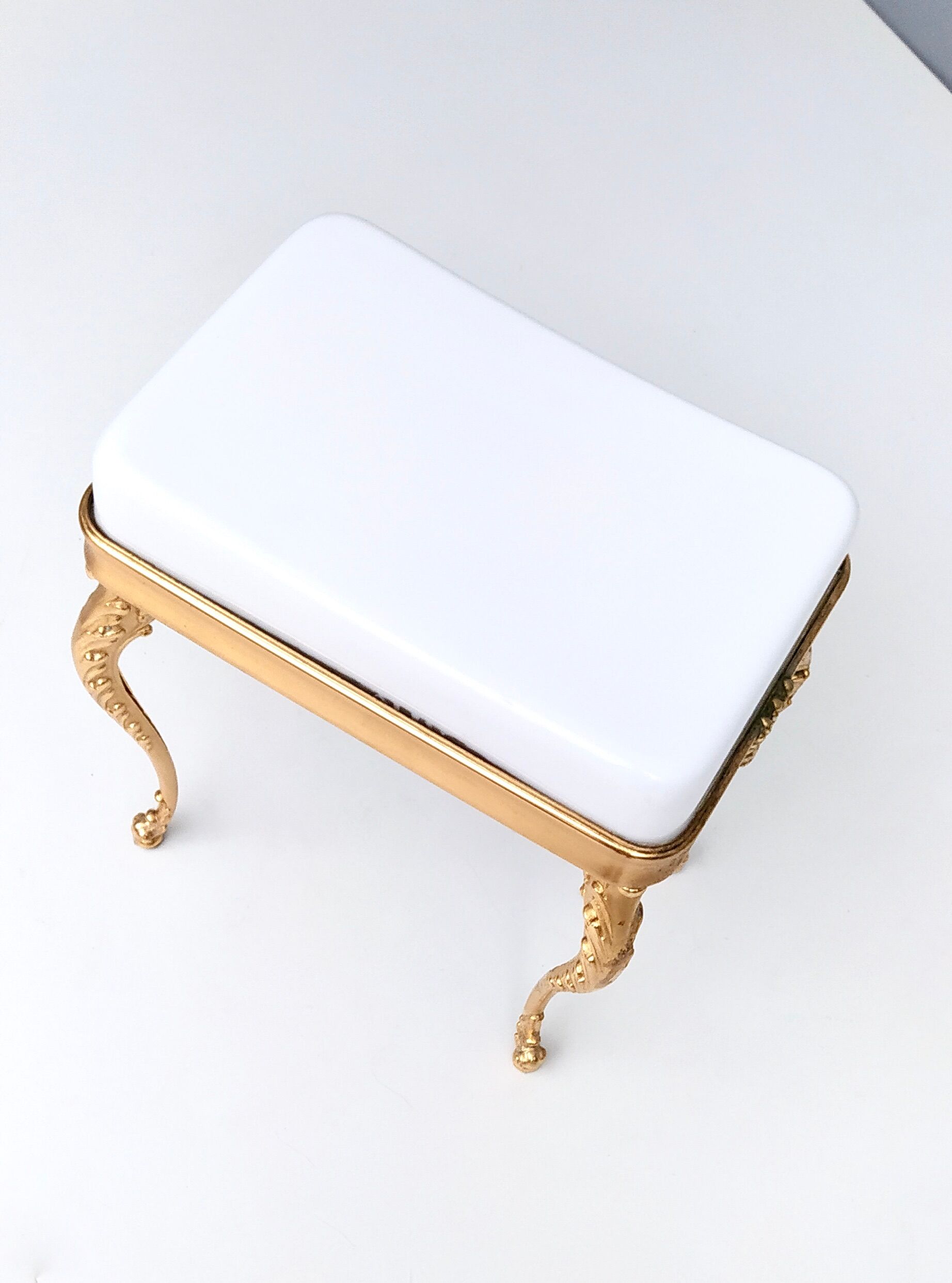Midcentury White Plastic Seat Ottoman with Cast Brass Legs, Italy