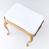 Midcentury White Plastic Seat Ottoman with Cast Brass Legs, Italy