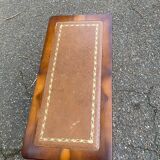 English magazine holder in wood and brown leather