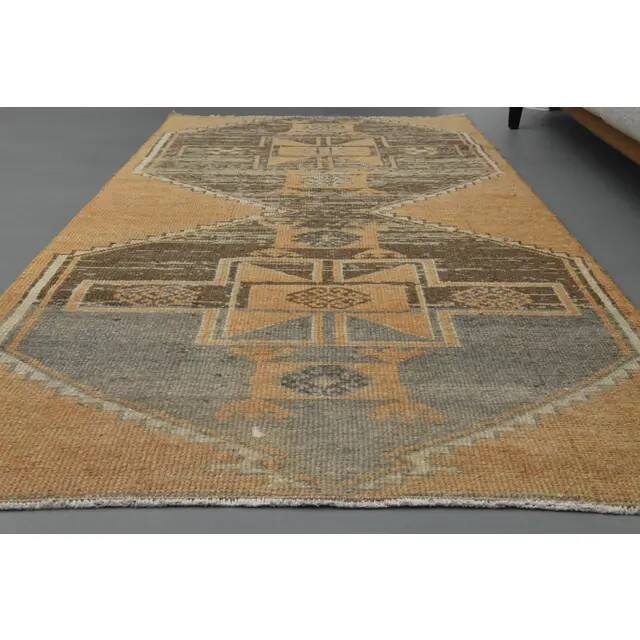 Vintage Turkish Hand-Knotted Wool Cotton Orange Runner Rug 96x214