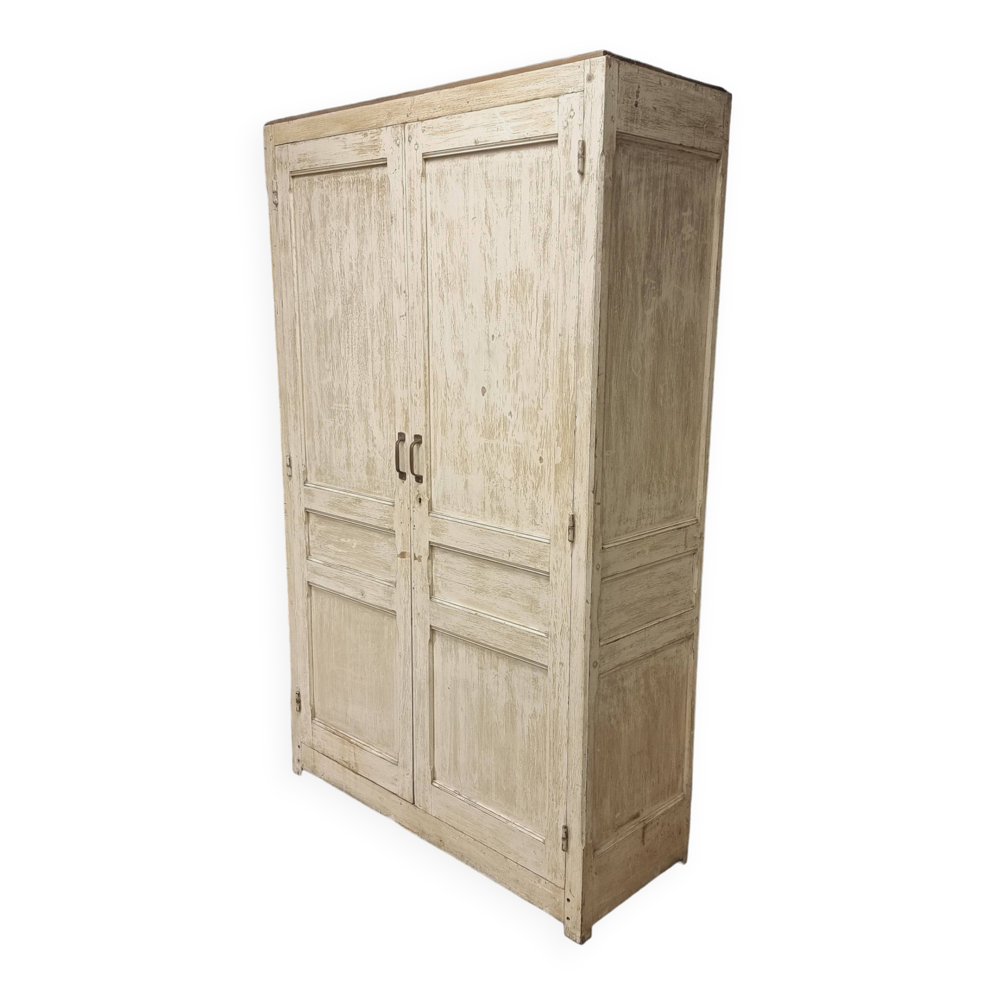 Antique wardrobe, kitchen cabinet, pinewood, creamy white