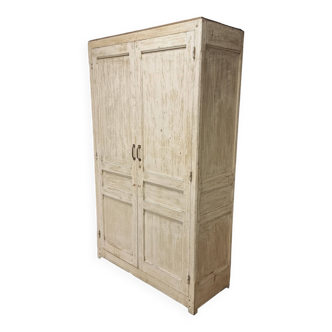 Antique wardrobe, kitchen cabinet, pinewood, creamy white