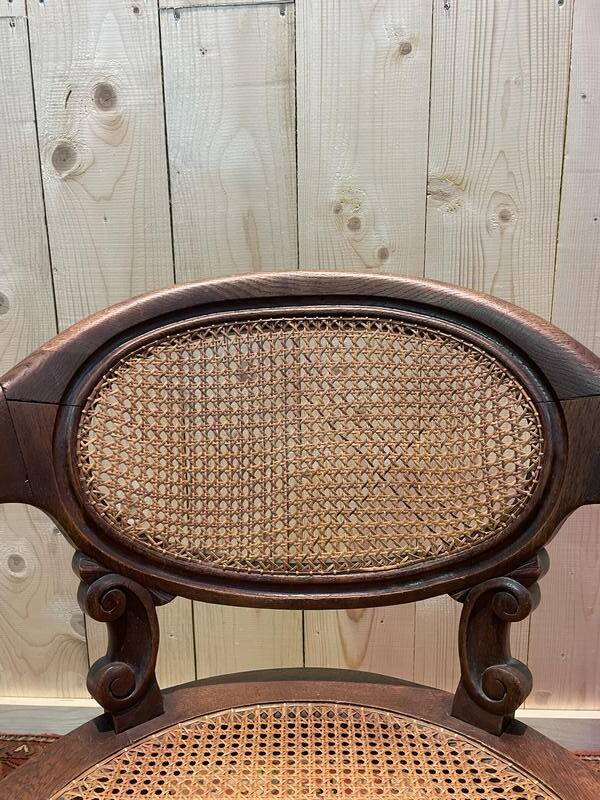 Napoleon III office chair in oak and cane