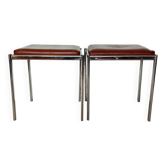 Pair of vintage stackable stools in faux leather and chrome - 70s