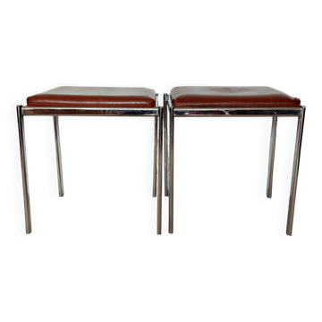 Paire de tabourets empilables vintage skaï et chrome-70s