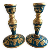 Atypique duo de bougeoirs porte-cierges chandeliers cuivrerie de cerdon