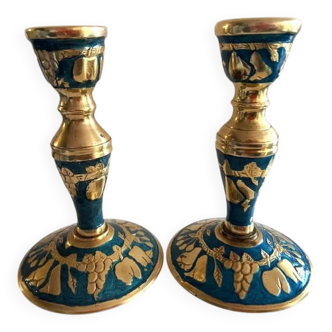 Atypical duo of candlesticks, candle holders, copperware from cerdon