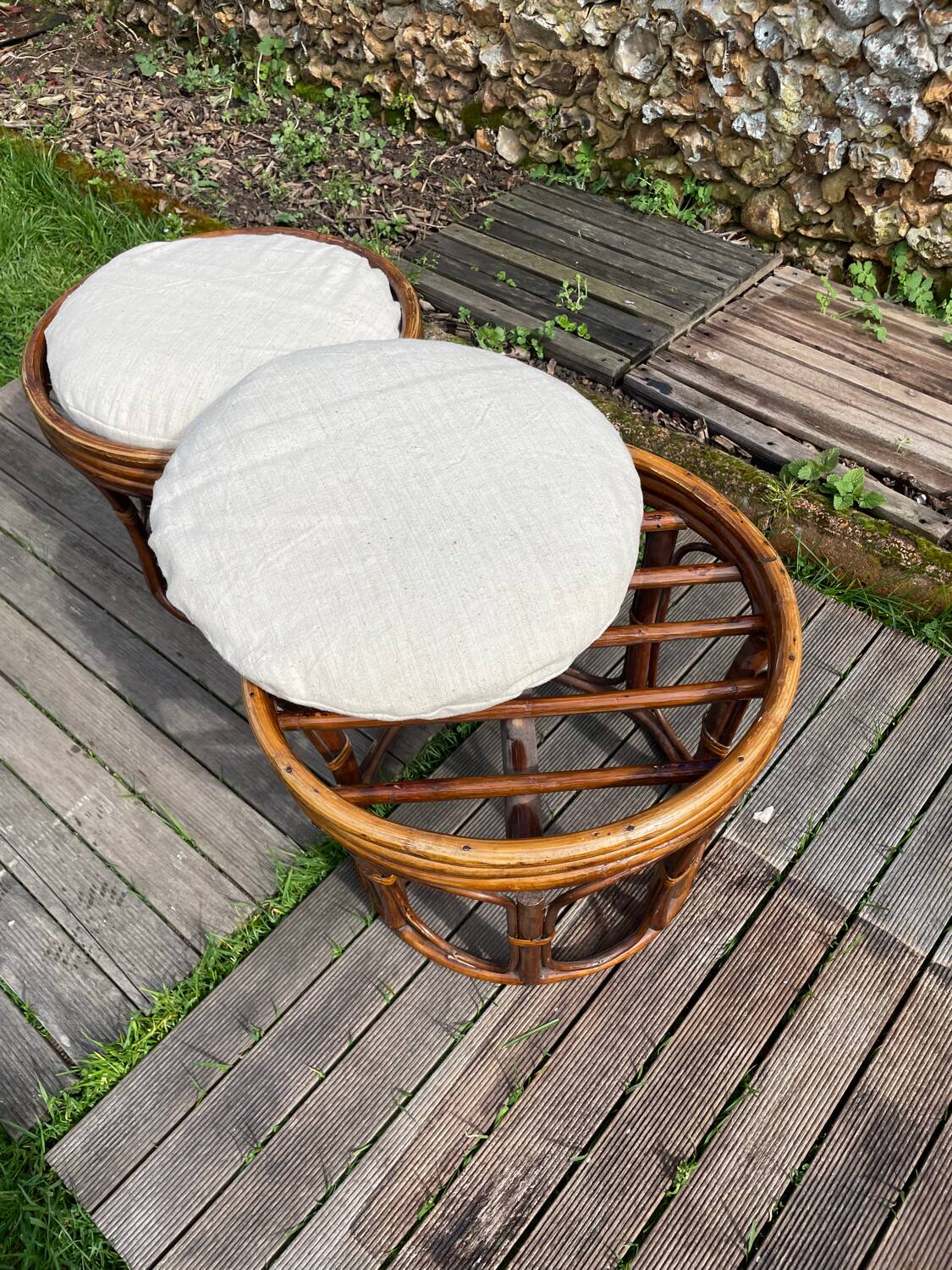 Pair of vintage rattan stools 1970