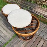 Paire de tabourets rotin vintage 1970
