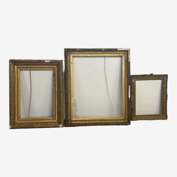 Set of 3 period frames in wood and gilded stucco