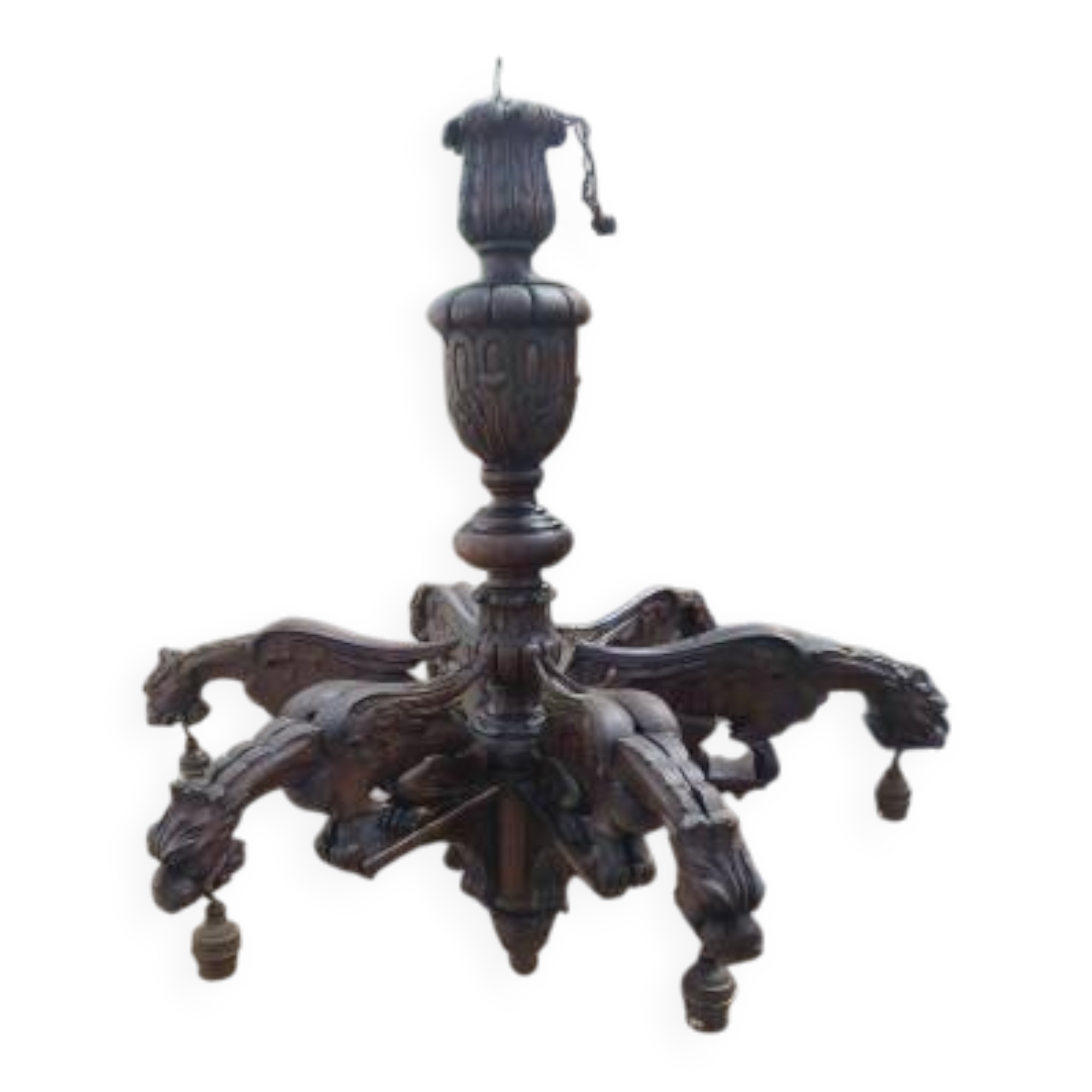 Oak chandelier in neo-Gothic style