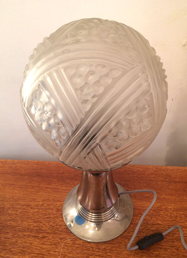 Lamp on a chrome base globe ball cut glass 1940
