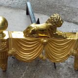 Brass chenets with lions
