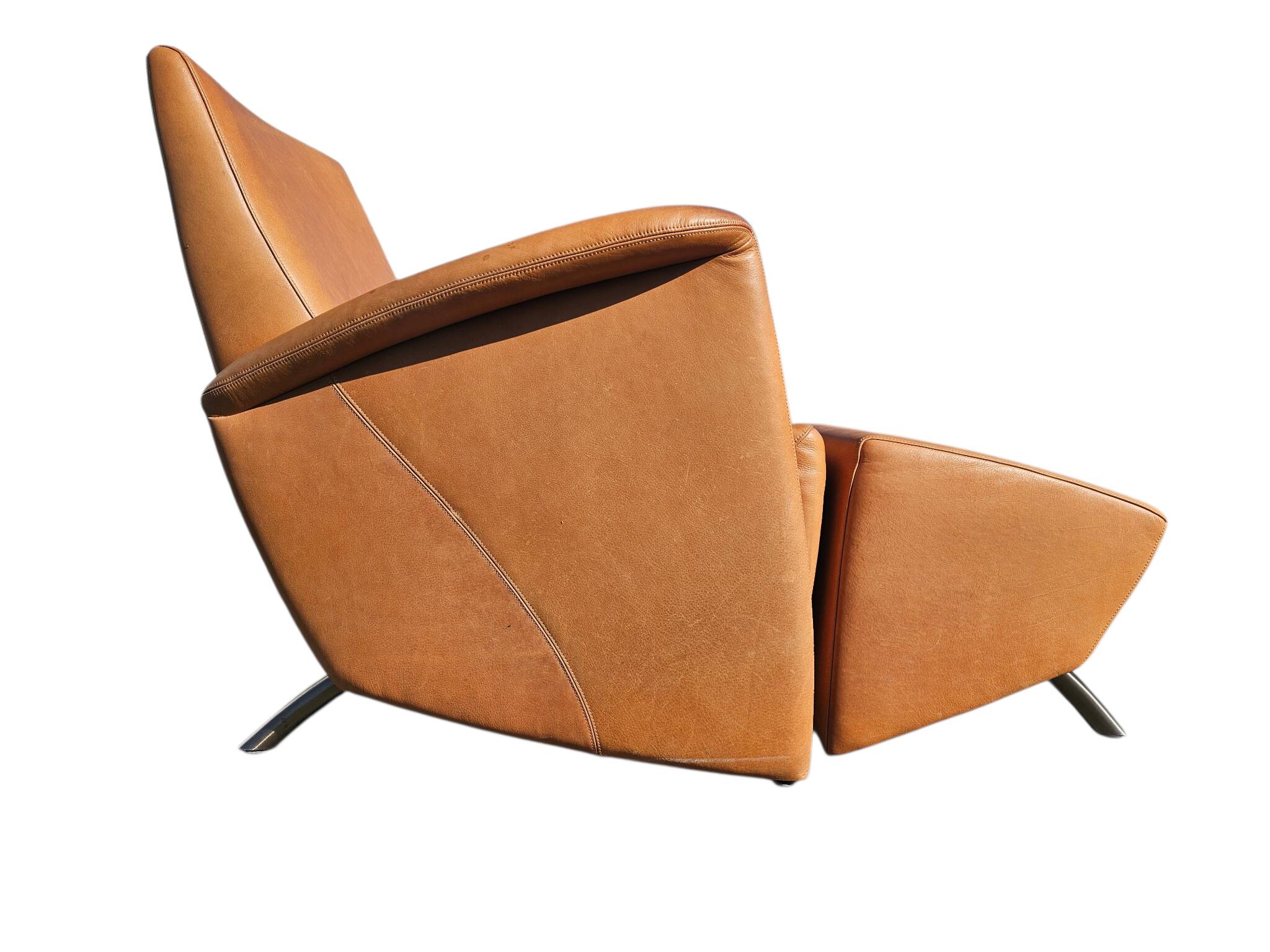 Armchair + matching ottoman – leather – 2000