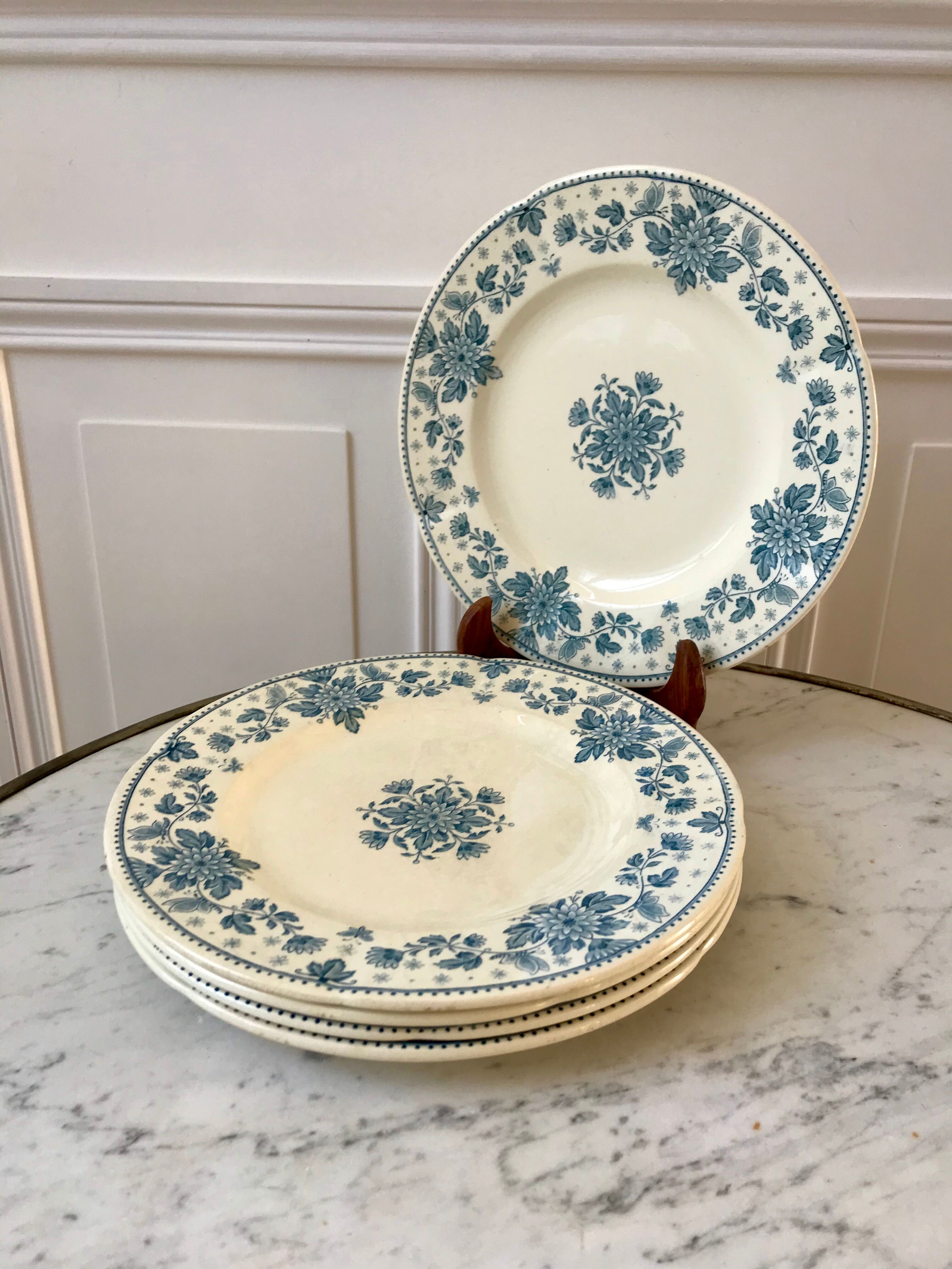 5 flat plates Terre de Fer Sarreguemines model "Estrèes" XIXth