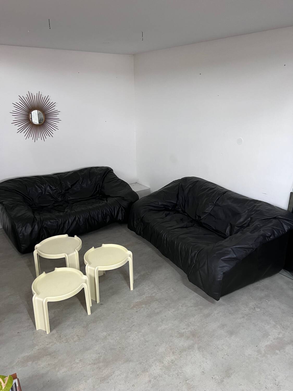 Vintage sofa set roset line Flou Flou designer sofa 80s black leather