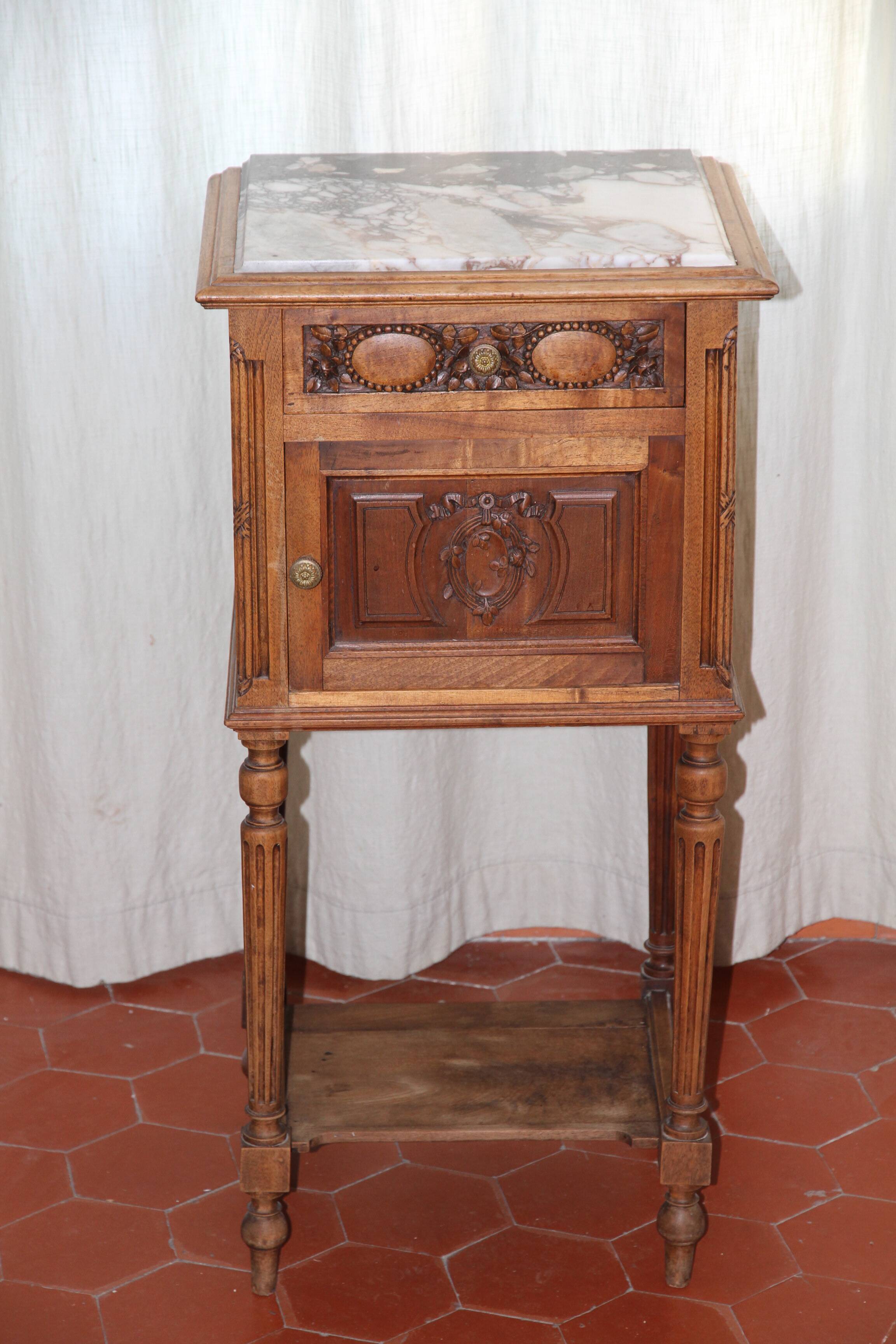 Wooden and marble bedside table