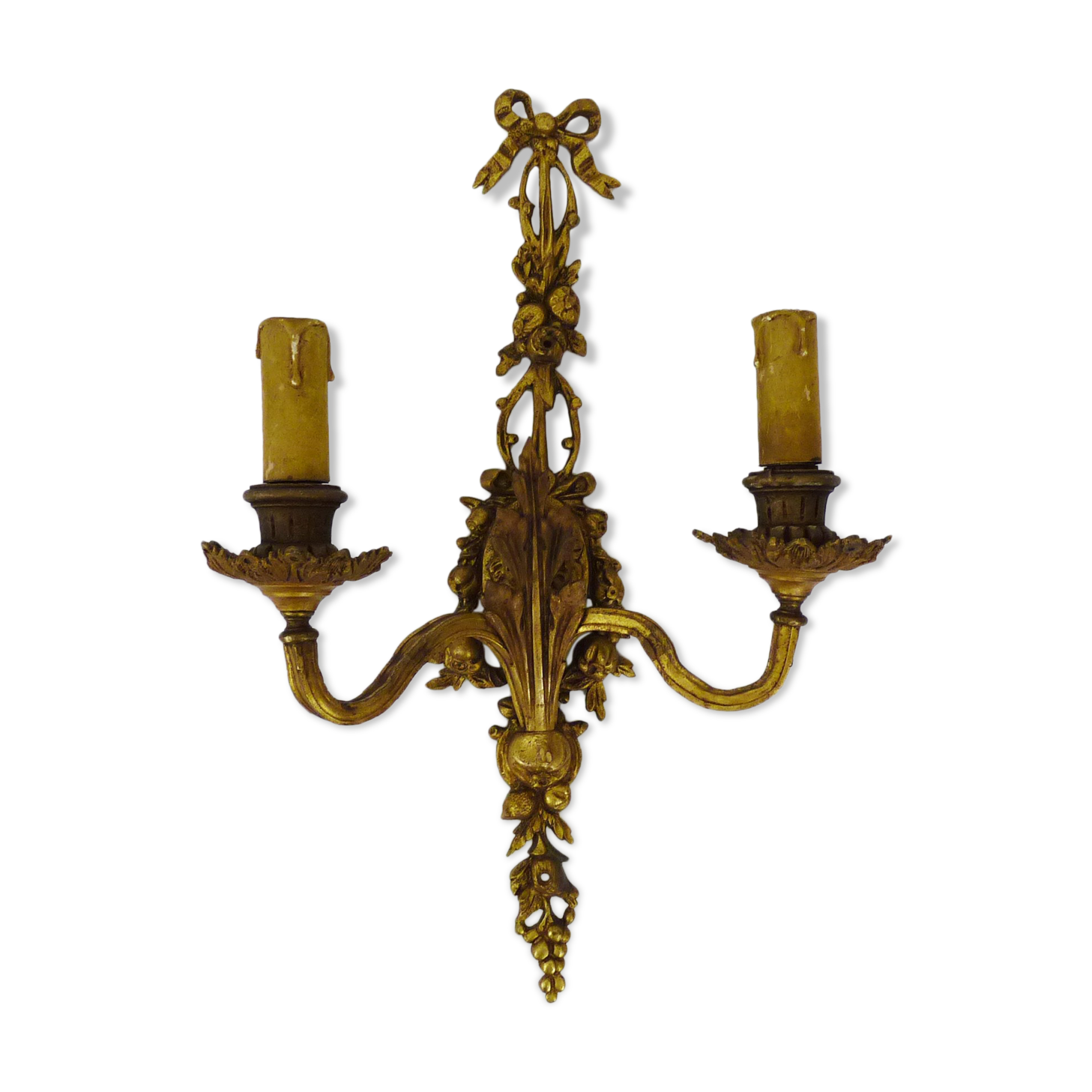 Vintage wall lamp decorated with ribbon and grape. Louis XVI style. XIXth