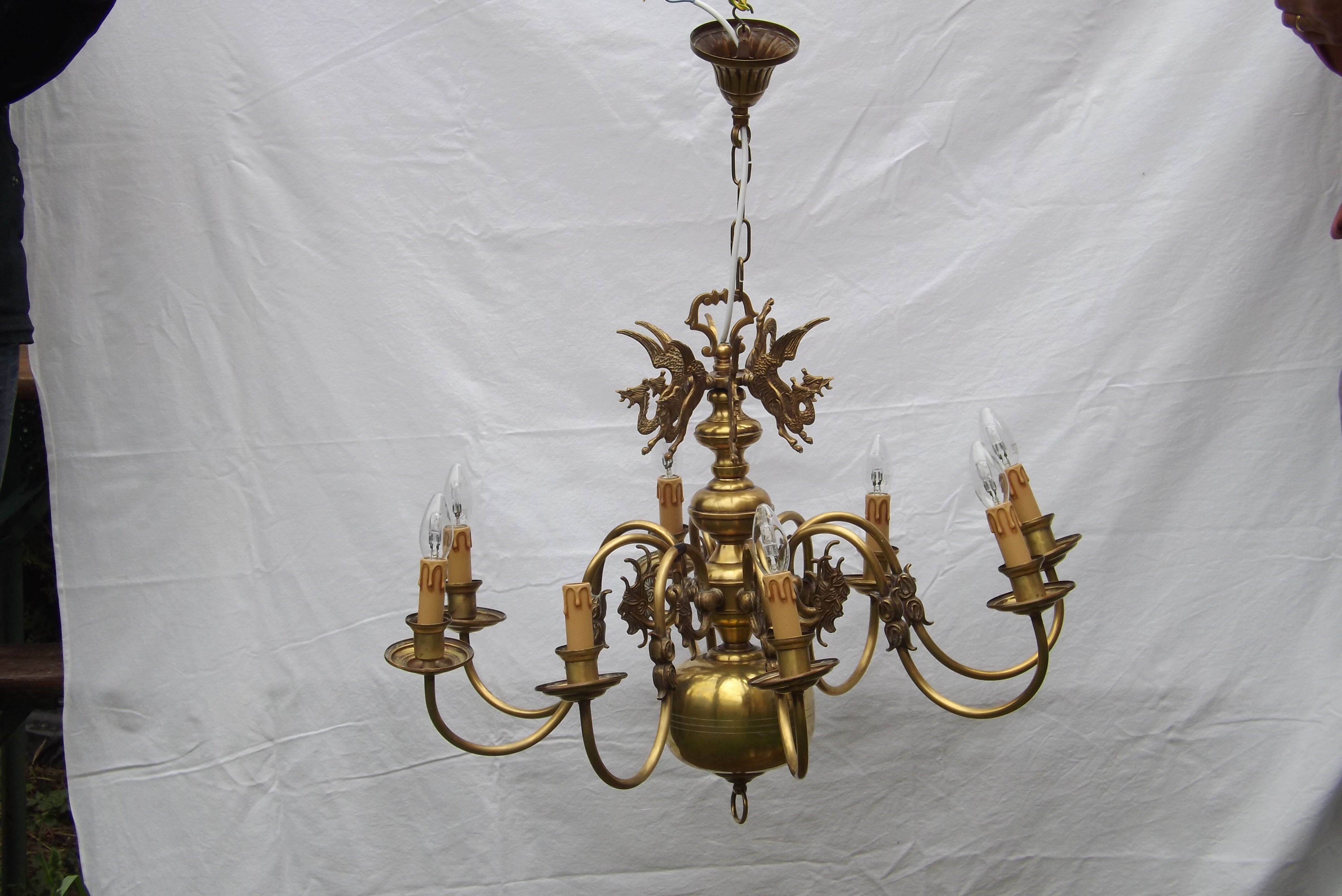 Dutch brass and bronze chandelier