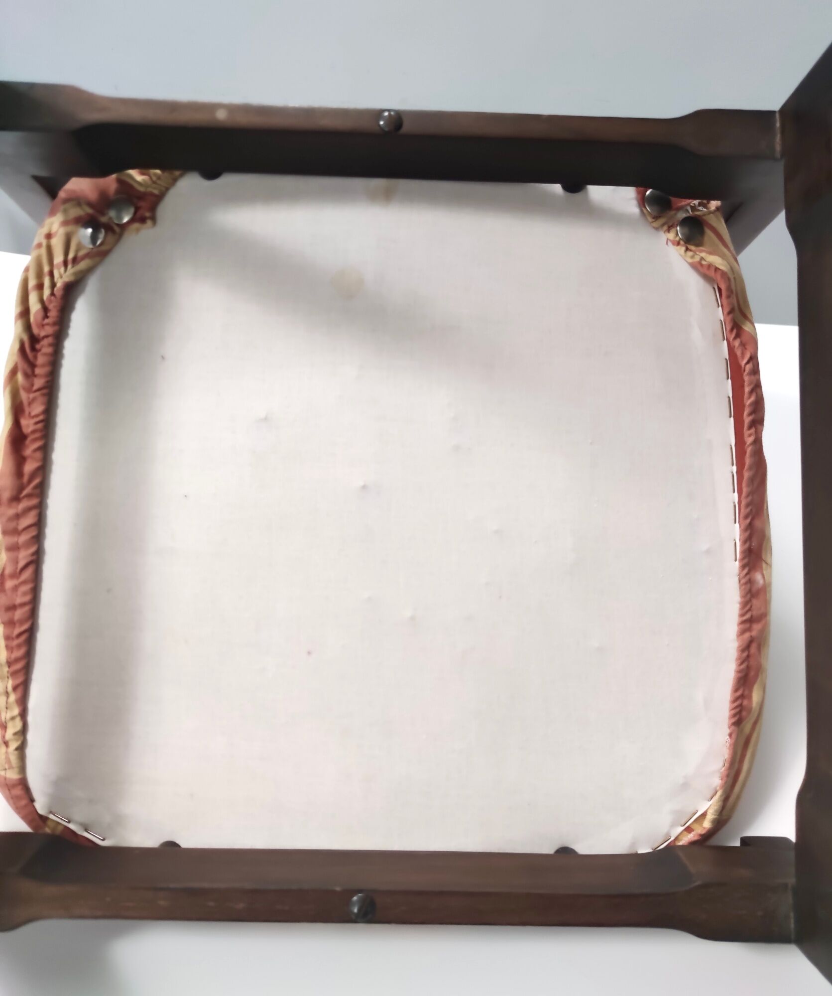 Vintage Set of Six Walnut Chairs by Gianfranco Frattini for Cassina with Stripe Patterned Orange Fab