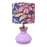 Table lamp, pink glass globe base, floral shade