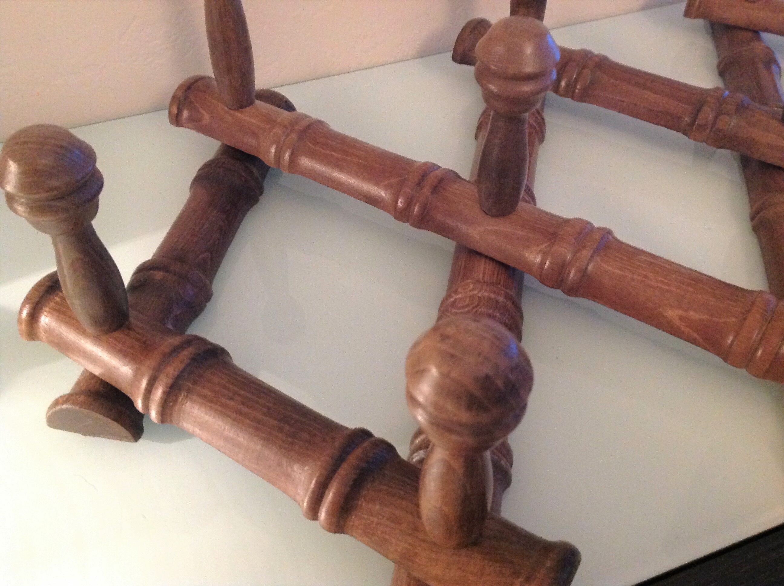 Ten-headed wooden accordion coat rack / vintage 60s-70s