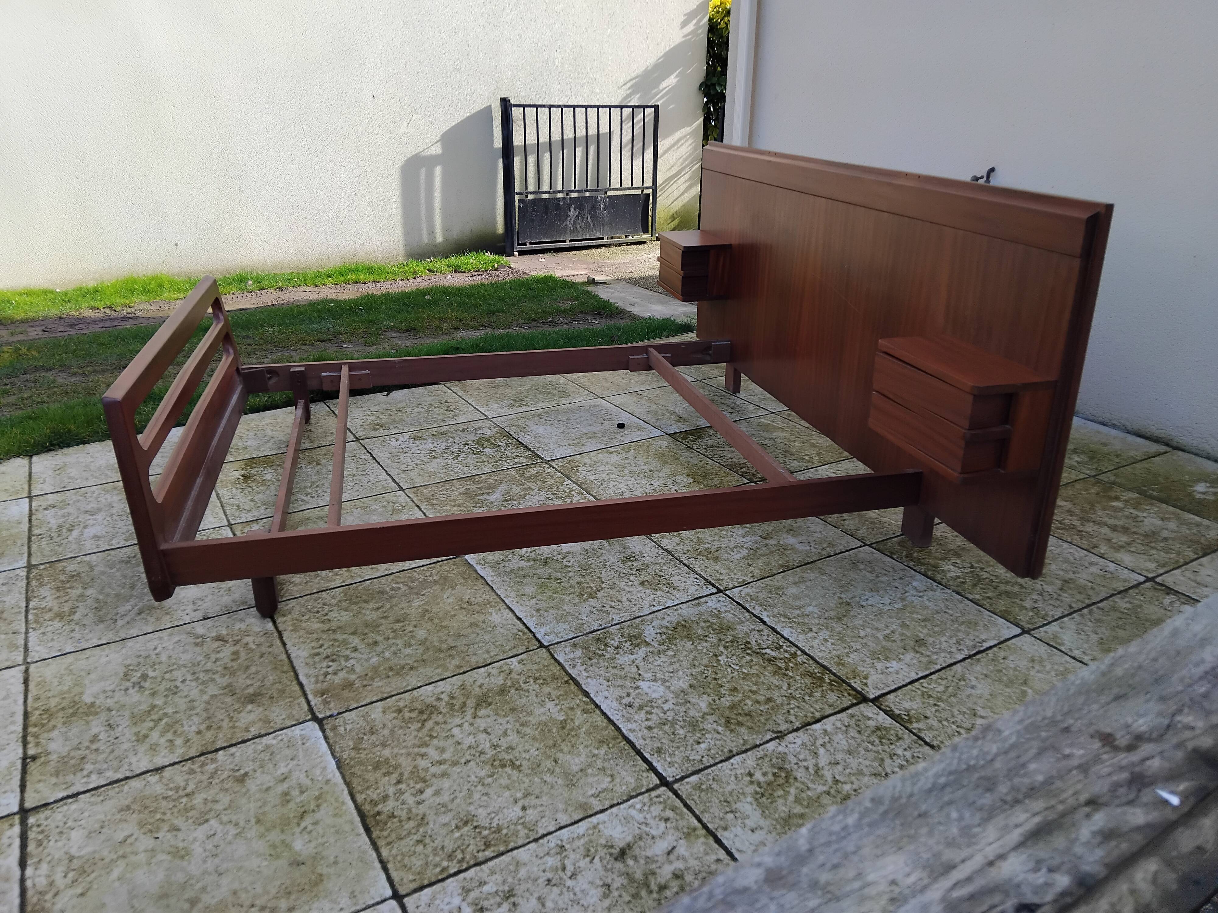 Vintage Scandinavian teak adult bed from the 60s and 70s bedside table.