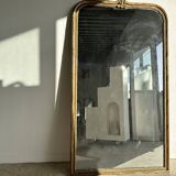 Large gilded mirror 19th century rounded corners mercury glass Louis XVI style