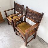 Paire de fauteuils style espagnol bois sculpté 1900