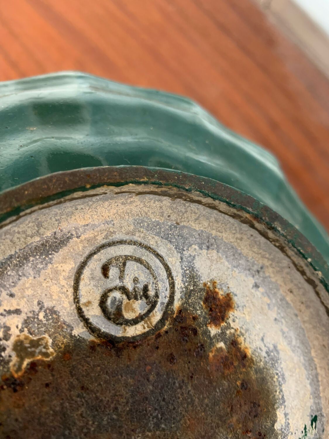 Enamelled cast iron ball vase art deco style