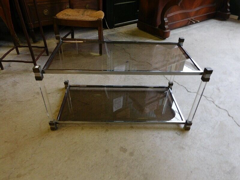 Table basse en verre et chrome 1970