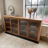 Enfilade de métier en chêne avec portes vitrées