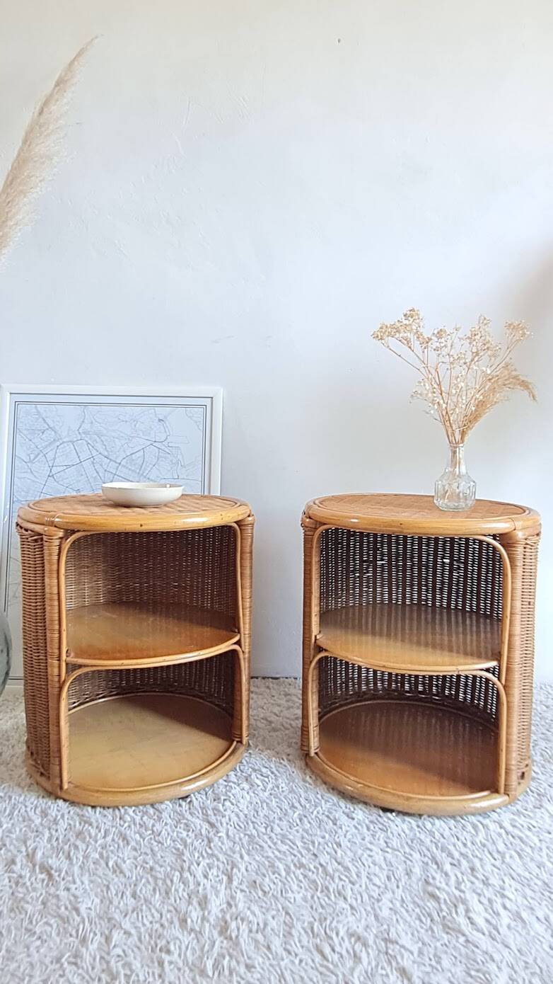 Pair of wicker bedside tables circa the 1970s.