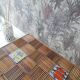 Table basse rotin et céramique années 50