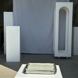 Trio of small rectangular serving dishes white and black Indonesian ceramic 21x16