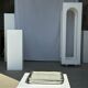Trio of small rectangular serving dishes white and black Indonesian ceramic 21x16