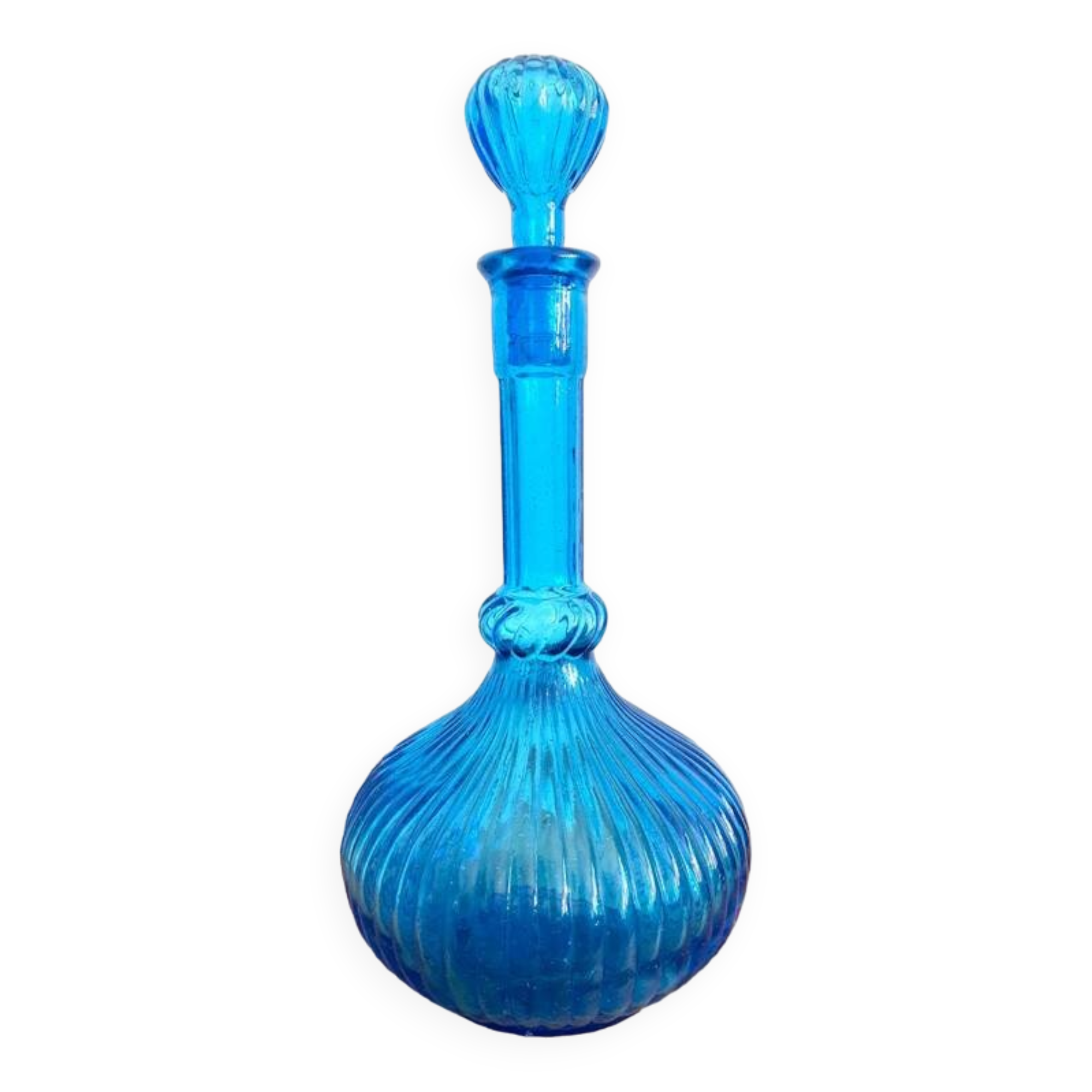 Large blue glass carafe