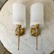 Pair of gold steel wall lamps, plexi and pleated plastic shades 60s-70s