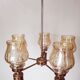 Chandelier in gilded brass and brown smoked glass with 5 branches
