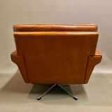 Swivel armchair leather Scandinavian design 1950.
