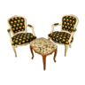 Pair of Louis XV style cabriolet chairs and pouf